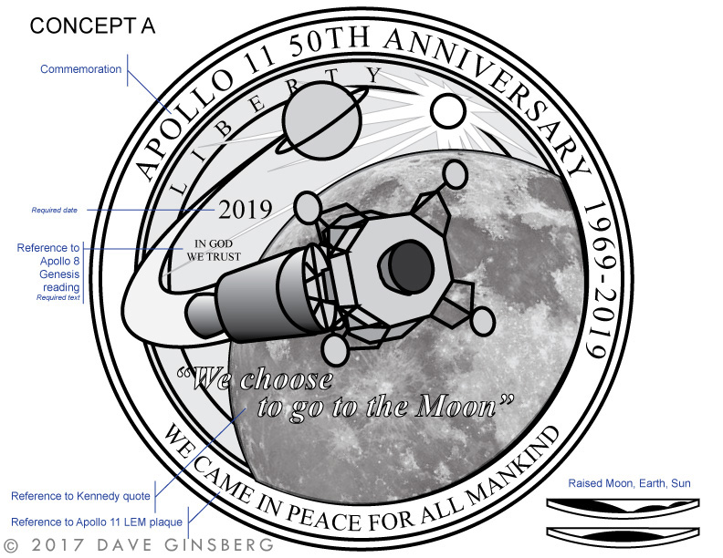 Apollo 11 50th anniversary coin design Concept A by Dave Ginsberg