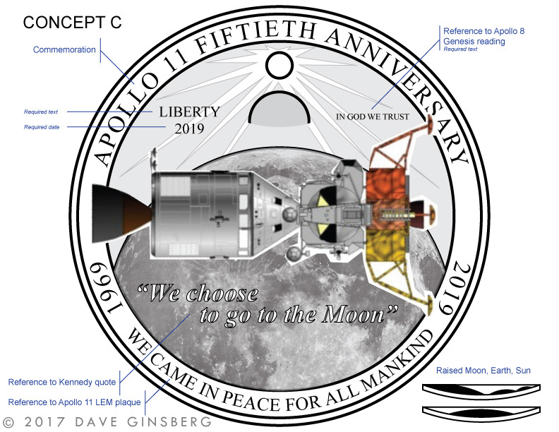 Apollo 11 50th anniversary coin design Concept C by Dave Ginsberg
