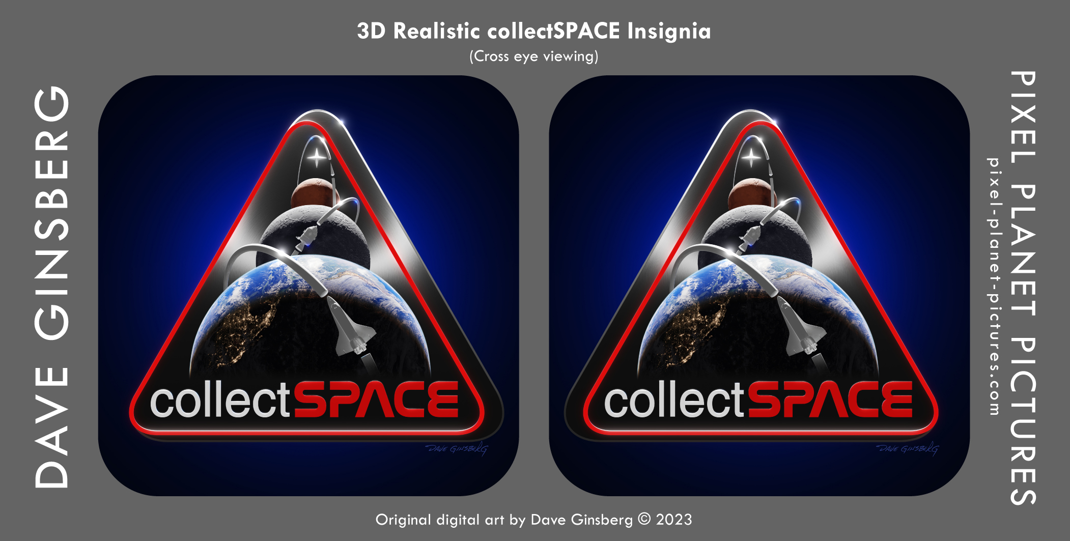 Stereo pair: collectSPACE 25th anniversary edition logo by Dave Ginsberg
