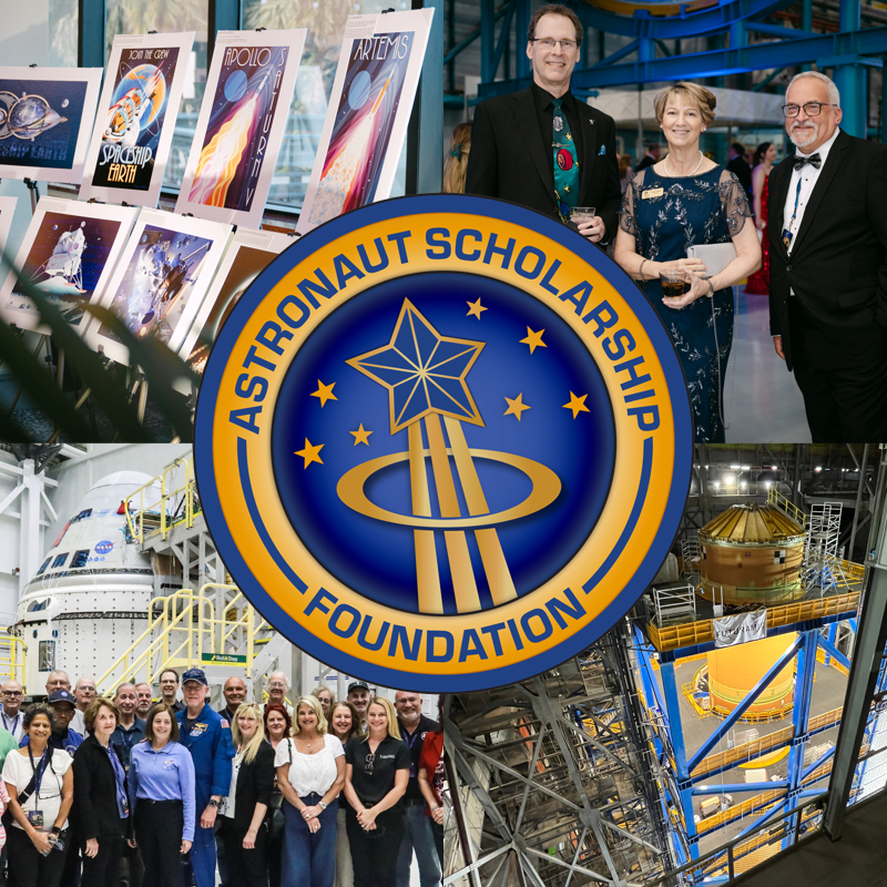 ASF logo with weekend events (Credits: Astronaut Scholarship Foundation [upper left, upper right, lower left], Dave Ginsberg [lower right])